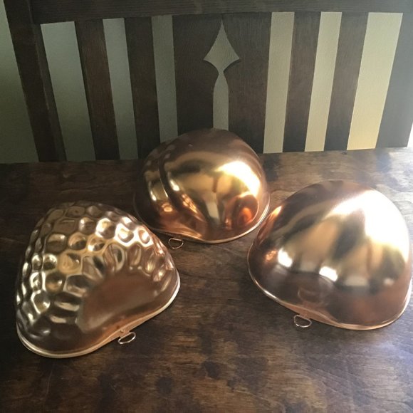 3 Vintage Copper Tone Strawberry / Apple / Peach Shaped Jelly Molds - Picture 7 of 9